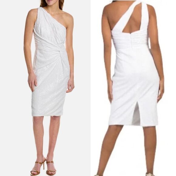 Rene Ruiz One Shoulder White Sequin Cocktail Dress Size 8 New - Picture 1 of 7